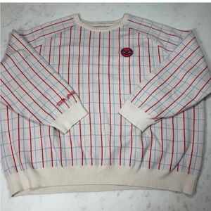 Marvel Spider-Man Sweater Disney Parks Mens 2XL Cream Red Blue Grid Embroidered